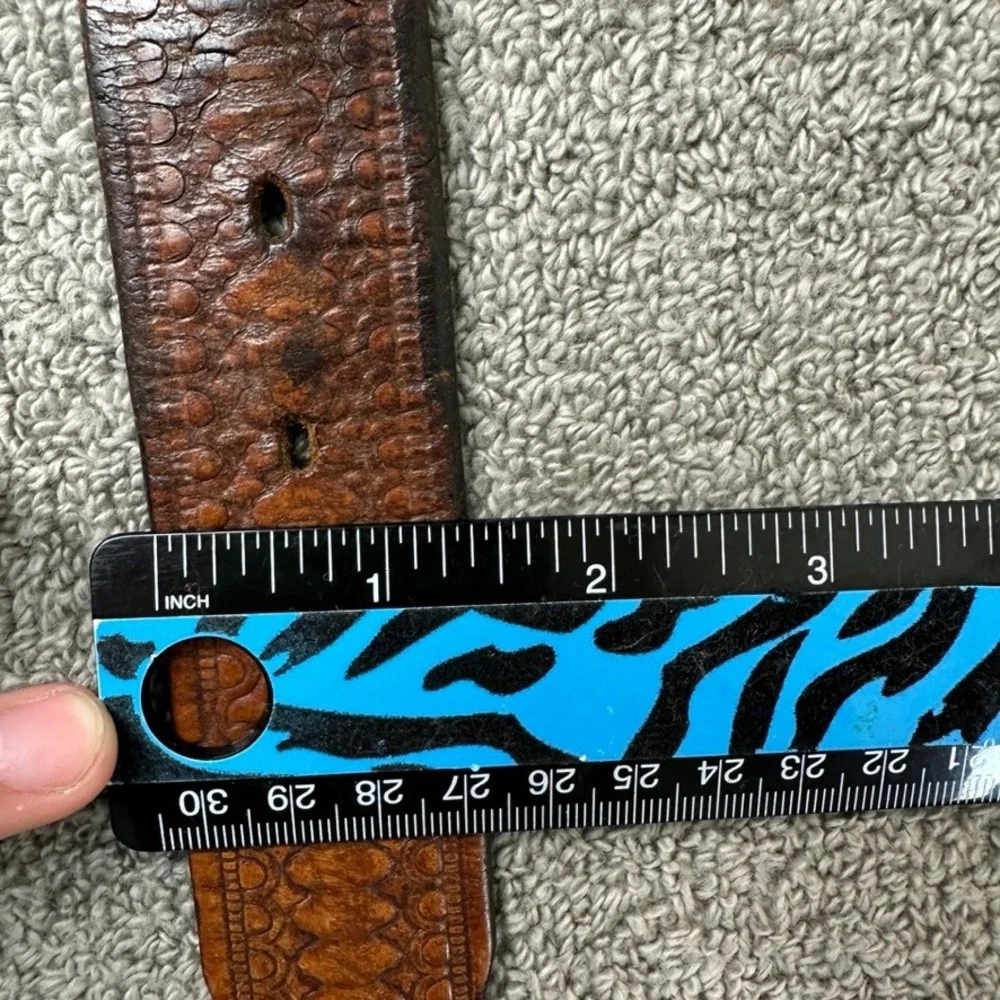 Vintage Brown Tooled Leather Belt Mens 36 Western Basketweave Made in USA 160286